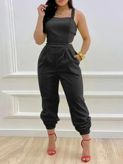 Women Backless Sleeveless Pocket Jumpsuit