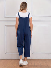 Women Cotton Sleeveless Straight-Leg Jumpsuit