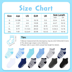 12 Pack Non Slip Kids Toddler Baby Socks with Grips 1-7 Years Boys Girls Cotton Ankle Socks Multi Colors