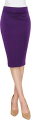 Women'S Elastic Waist Stretch Bodycon Midi Knee Length Pencil Skirt for Office