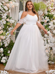 Plus Size Cold Shoulder Lace Wedding Dress