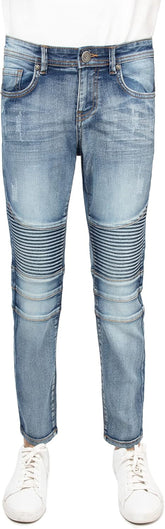 Stretch Slim Fit Biker Jeans, Distressed Moto Denim Pants for Big Boy & Little Kids