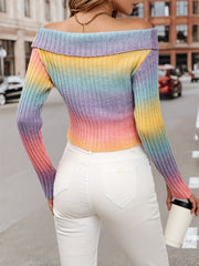Gradient Off-Shoulder Knit Cardigan