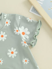Toddler Baby Girl Summer Short Clothes Outfit, 0 6 12 18 24 Months 2T 3T Floral Print Crew Neck Short Sleeve T-Shirts Tops and Shorts 2Pcs Set