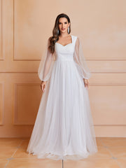 Sweetheart Ruched Long Sleeve Wedding Gown