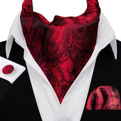 Ascot Ties Cravat Tie Men Paisley Plaid Scarf Self Tie Pocket Square Cufflinks Set Wedding Party