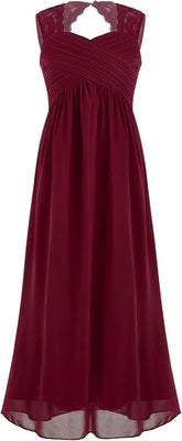 Youth Big Girls Junior Chiffon Lace Wedding Party Bridesmaid Ball Gown Maxi Long Flower Dress