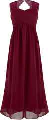 Youth Big Girls Junior Chiffon Lace Wedding Party Bridesmaid Ball Gown Maxi Long Flower Dress