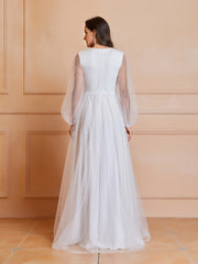 Sweetheart Ruched Long Sleeve Wedding Gown