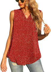 Women'S Summer Sleeveless Chiffon Tank Tops Blouse Loose Casual V Neck Blouses Shirt
