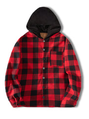Men’s Fleece-Lined Plaid Hooded Flannel Jacket