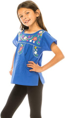 Traditional Puebla Mexican Youth Girl Embroidered Blouse Size 4-14