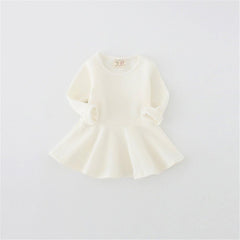 Toddler Baby Girls Long Sleeve Cotton Dress Solid Ruffle Tops