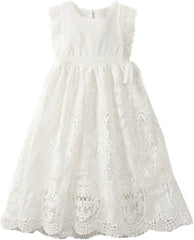 off White Peach Vintage Lace Sleeveless Flower Girl'S Dress
