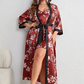 Plus Size Satin Robe and Cami Nightwear Set