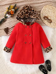 Girls’ Cozy Leopard-Print Fleece Hooded Winter Jacket