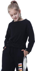 Girls Cotton Crop Tops Sweatshirt Twist Front Tie Dye Hoodie 3-15Years