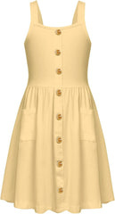 Girl'S Spaghetti Strap Button down Midi Sleeveless Summer Casual Sundress A-Line Dress with Pockets