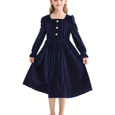 Vintage Velvet Pleated Party Dress for Girls