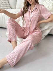 Women Satin Jacquard Pajama Set