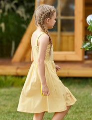 Girl'S Spaghetti Strap Button down Midi Sleeveless Summer Casual Sundress A-Line Dress with Pockets