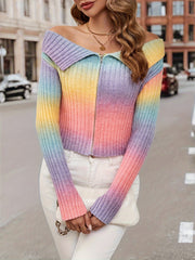 Gradient Off-Shoulder Knit Cardigan