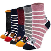 Womens Socks,  Crazy Funny Cute Socks for Women, Novelty Cartoon Dog Cat Animal Soft Cotton Crew Socks for Women Ladies, 5 Pairs