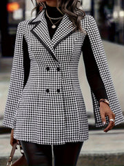 Elegant Houndstooth Cape Blazer