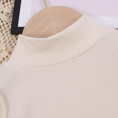 Toddler Baby Girl Basic Solid Color Turtleneck T Shirt Ribbed Knit Top Puff Long Sleeve Soft Cotton Clothes