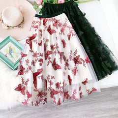 Butterfly Embroidered Women Skirts Long Mesh A-Line Tutu Skirt 2023 New Heavy Work Fairy Tulle Skirts for Women Faldas Saias