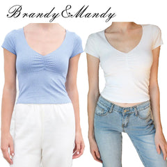 Crop Top Woman Brandy Floral Tee Shirt Short Sleeve V Neck Female Summer Top Sexy Girls Slim Fit Tshirt Women T-Shirts