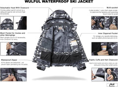 Women’S Waterproof Snow Ski Jacket Mountain Windproof Winter Coat with Detachable Hood
