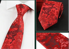 Men'S Silk Tie Dragon Peony Embroidery Woven Wedding Formal Necktie Gift
