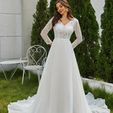 Long Sleeve Lace Backless Wedding Dress