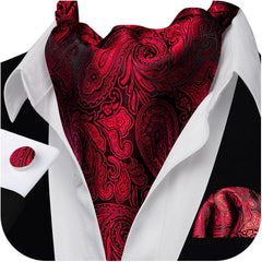 Ascot Ties Cravat Tie Men Paisley Plaid Scarf Self Tie Pocket Square Cufflinks Set Wedding Party