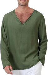 Men'S Summer T-Shirt Cotton Linen Thai Hippie Shirt V-Neck Beach Yoga Top Blouse