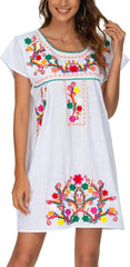 Women Mexican Embroidered Dress Short Sleeve