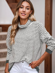 Striped High Neck Knit Pullover