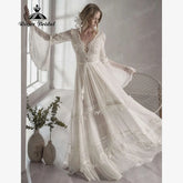 Boho Lace V Neck Wedding Gown