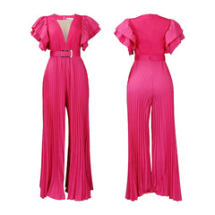 Elegant V-Neck Belted Jumpsuit