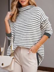 Striped High Neck Knit Pullover