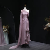Lilac One-Shoulder Draped Evening Gown
