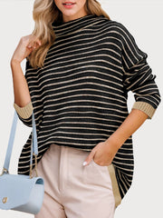 Striped High Neck Knit Pullover