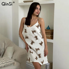 Cute Bear Print Cotton Nightgown