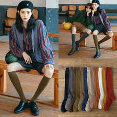 Solid Cotton Thigh High Socks