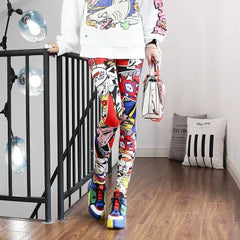 Women Leggings High Waist Cartoon Comic Beauty Print Trousers Soft Female Casual Elastic Pant