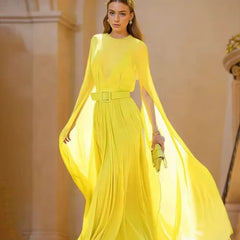 Retro Chiffon Maxi Belted Dress