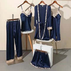 Satin Lace Five Piece Pajamas