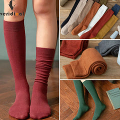 Solid Cotton Thigh High Socks