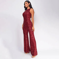 Elegant High-Waisted Sequin Jumpsuit